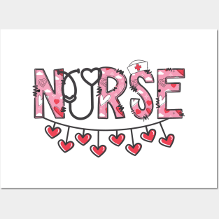 Nurse Valentine's Day Stethoscope Hearts Posters and Art